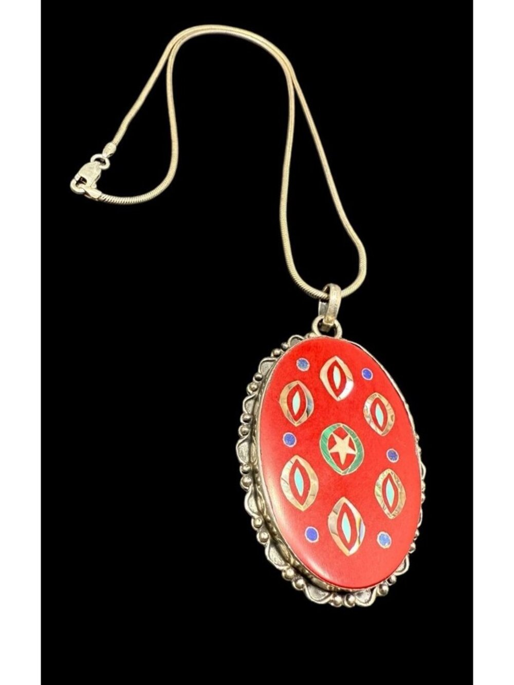 Vintage Sterling Silver Multi Gemstone Pendant 925 Italy Rope Chain Necklace